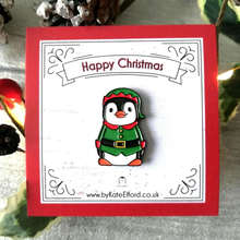 Load image into Gallery viewer, Enamel Pin - Elf Penguin - Christmas Pin - By Kate Elford
