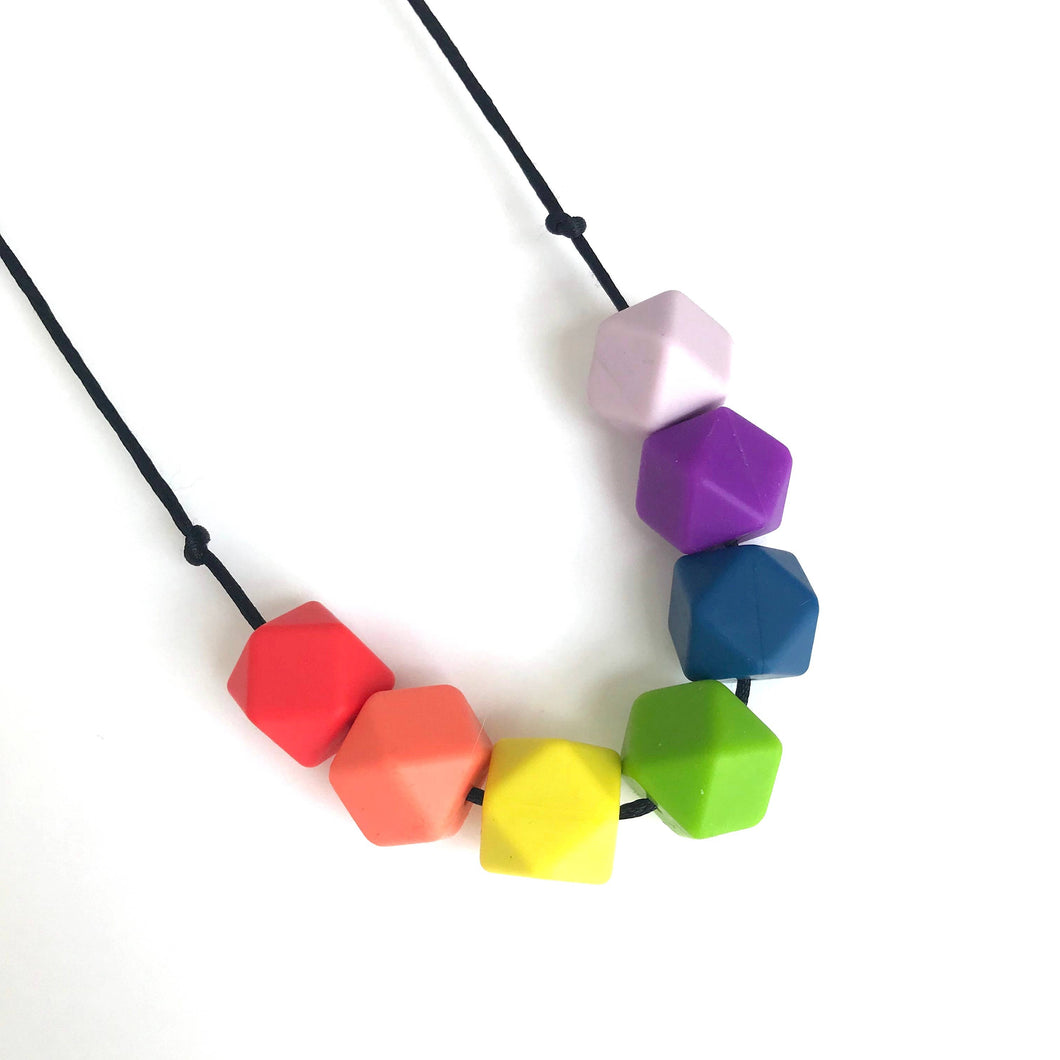 Teething Necklace - Rainbow Hex - Geometric Silicon Bead Teething Jewellery - Mama Knows