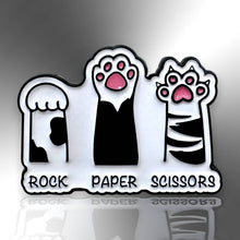 Load image into Gallery viewer, Enamel Pin - Rock Paper Scissors Cat Paws Pin Badge - The Little Pin Co - Cat Lover Gifts
