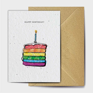 Wildflower Seed Paper Plantable Greetings Card - Happy Birthday - Rainbow Birthday Cake Card - The Seed Card Company