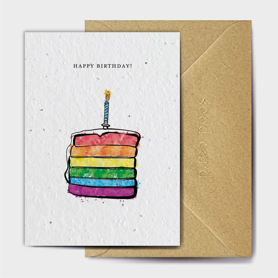 Wildflower Seed Paper Plantable Greetings Card - Happy Birthday - Rainbow Birthday Cake Card - The Seed Card Company