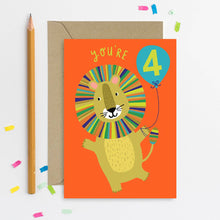 Load image into Gallery viewer, Greetings Card - You're 4! - Lion Age 4 Card - 4th Birthday - Mifkins

