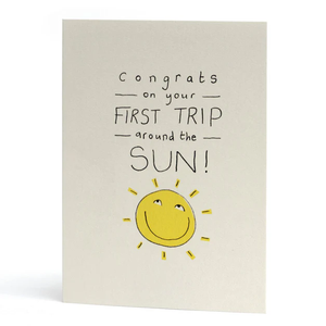Congrats on your first trip around the sun - First birthday card - The Curious Pancake