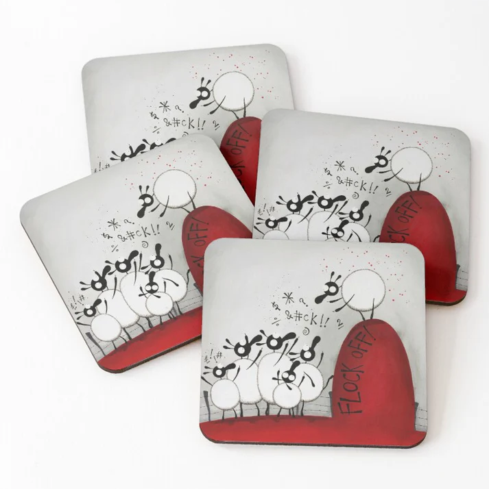 Coaster - Flock Off! - Sheep Puns - Sweary Puns - Mervyn Tay Art
