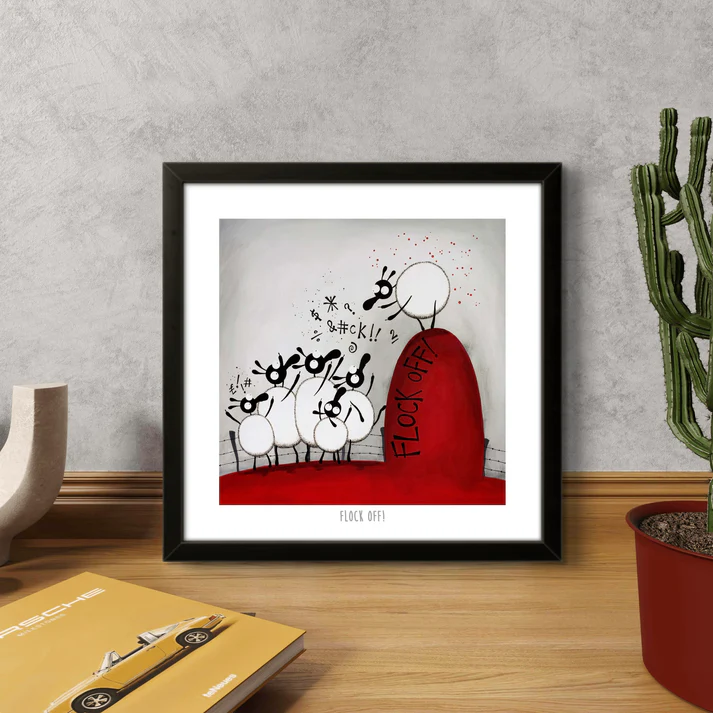 Framed Print - Flock Off! - Sheep Puns - Sweary Puns - Mervyn Tay Art