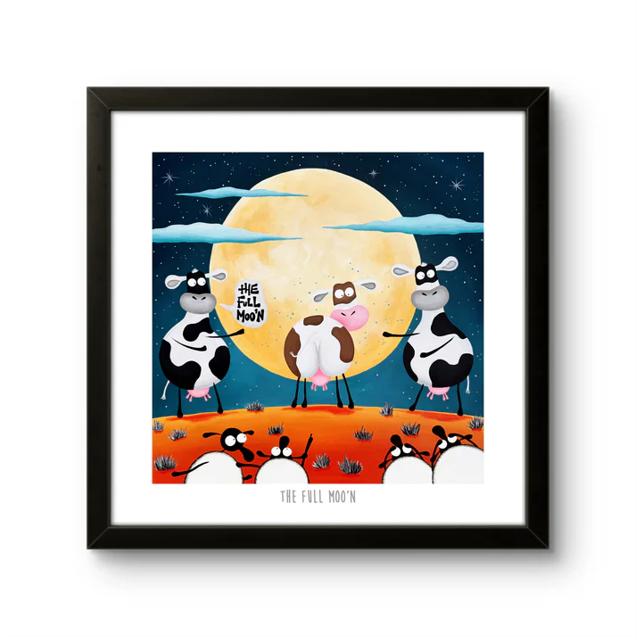 Print - The Full Moo'n - Cow Puns - Moony - Mervyn Tay Art