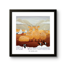 Load image into Gallery viewer, Print - The Golden Girls - Cow Puns - Highland Cows - Mervyn Tay Art

