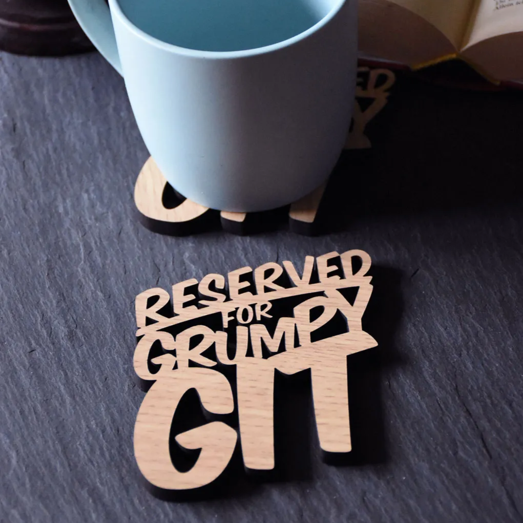 Grumpy Git - Wooden lasercut coaster - Allmappedout