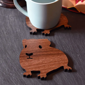 Guinea Pig Silhouette - Wooden lasercut coaster - Allmappedout