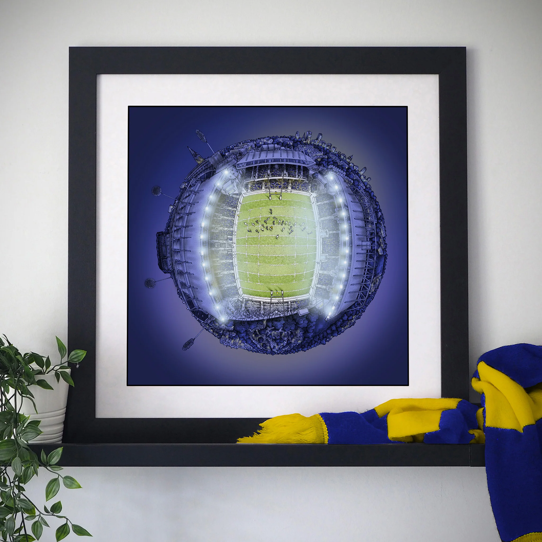 Headingley Stadium Globe by Night - Square Print - StavesArt - Leeds Rhinos