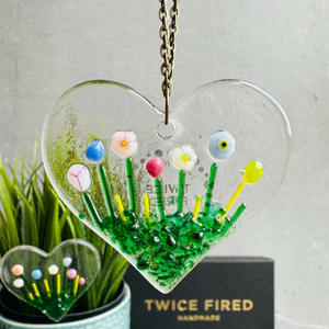Heart Hanging Glass Decoration - Fused Glass - Twice Fired