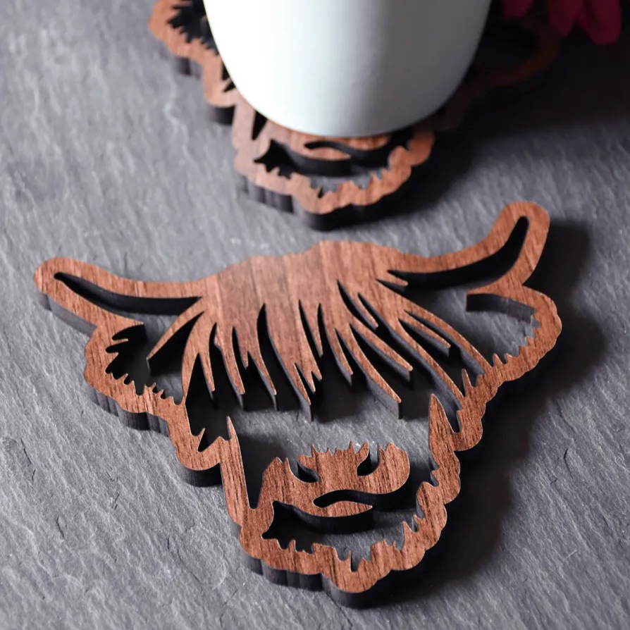 Highland Cow - Wooden lasercut coaster - Allmappedout