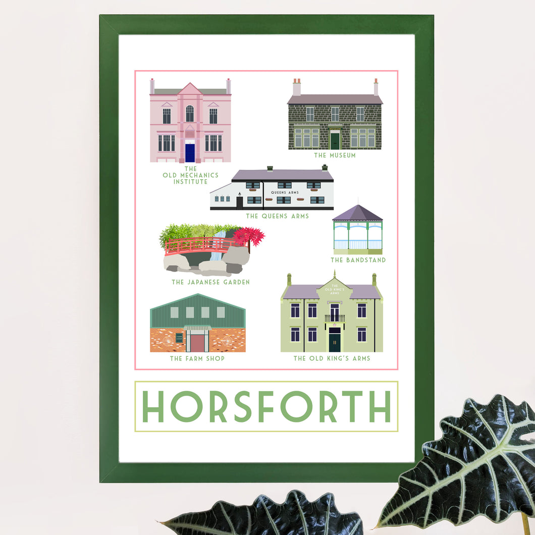 Horsforth Landmarks Travel inspired A3 poster print - Sweetpea & Rascal - Yorkshire prints