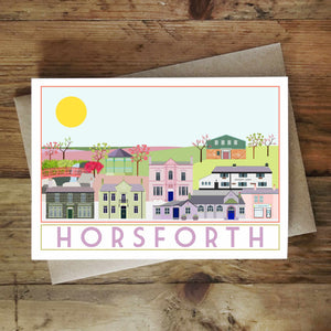Horsforth greetings card - tourism poster inspired - Sweetpea and Rascal - Yorkshire scenes