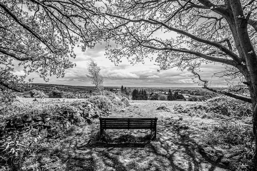 Hunger Hills Horsforth, Natter Bench - Monochrome Art Print - RJHeald Photography - Collection Only