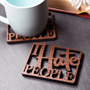 I hate people - Wooden lasercut coaster - Allmappedout