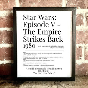 Movie Dictionary Description Quote Print - Star Wars Episode V: The Empire Strikes Back - Movie Prints by Zwag