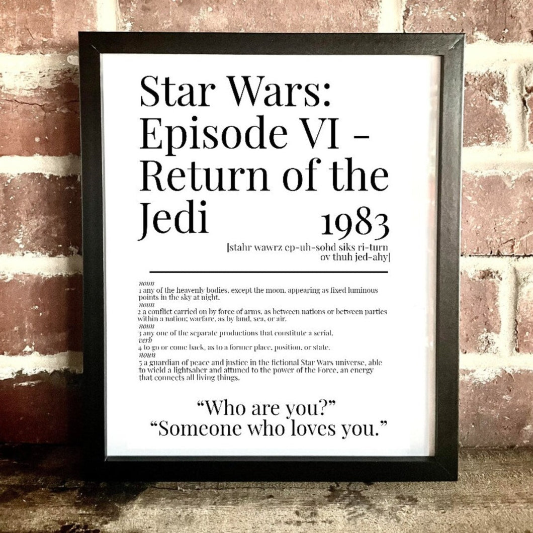 Movie Dictionary Description Quote Print - Star Wars: Episode VI – Return of the Jedi - Movie Prints by Zwag