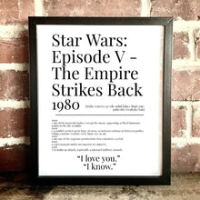 Load image into Gallery viewer, Movie Dictionary Description Quote Print - Star Wars Episode V: The Empire Strikes Back - Movie Prints by Zwag
