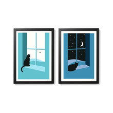 Load image into Gallery viewer, Watching through the Night Screenprint - Cat print in 2 sizes - Or8 Design
