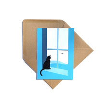 Load image into Gallery viewer, Watching through the Window - Cat Greetings Card - Or8 Design
