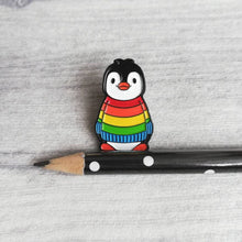 Load image into Gallery viewer, Enamel Pin - Rainbow Jumper Penguin - Positive Pin - By Kate Elford
