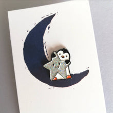 Load image into Gallery viewer, Enamel Pin - Penguin - Wish Upon a Star - Positive Pin - By Kate Elford
