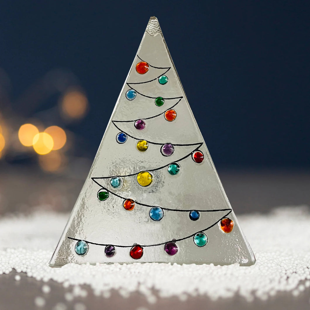 Multicoloured Christmas Tree Glass Decoration - Fused Glass - Twice Fired