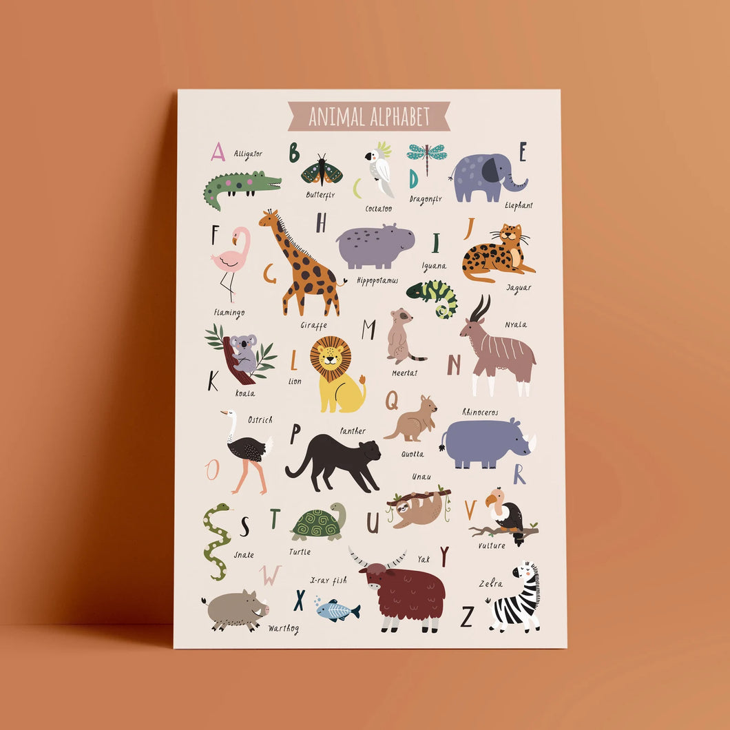 A3 Safari Style Animal Print - Kids Bedroom or Nursery - Blush and Blossom