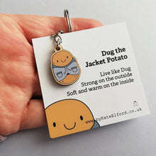 Load image into Gallery viewer, Wooden Keyring - Dug The Jacket Potato - Cute mini key ring - By Kate Elford
