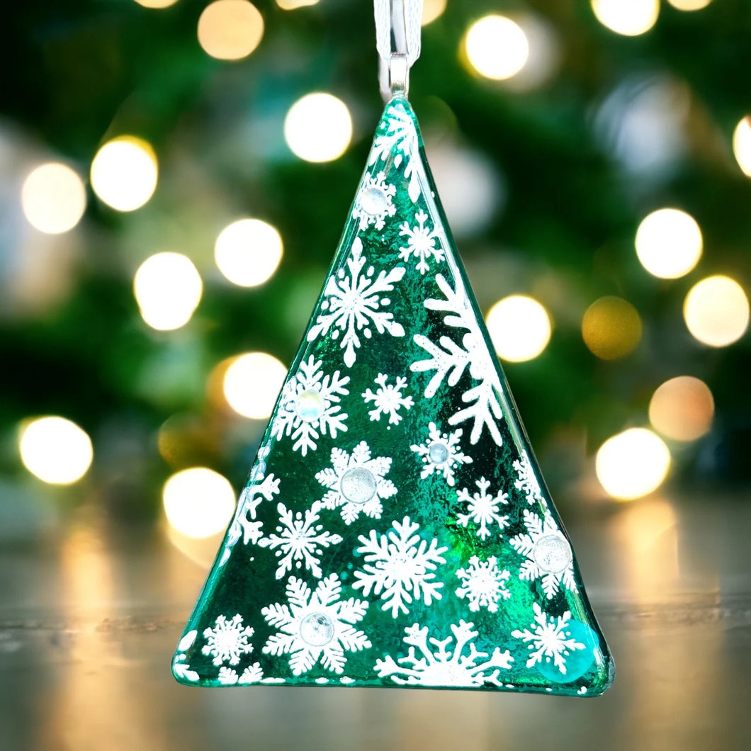 Emerald Green Christmas Tree Glass Decoration - Fused Glass - Twice Fired