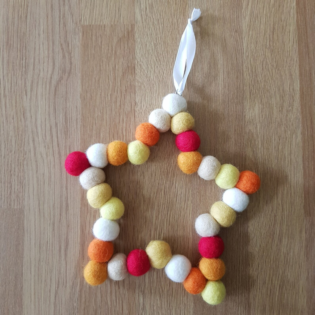 Shades Of Orange Star - Felt Ball Hanging Decoration - Useless Buttons
