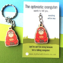 Load image into Gallery viewer, Wooden Keyring - The Optimistic Orangutan - Cute mini key ring - By Kate Elford
