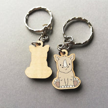 Load image into Gallery viewer, Wooden Keyring - The Resilient Rhinoceros - Cute Rhino key ring - By Kate Elford
