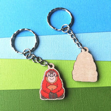 Load image into Gallery viewer, Wooden Keyring - The Optimistic Orangutan - Cute mini key ring - By Kate Elford
