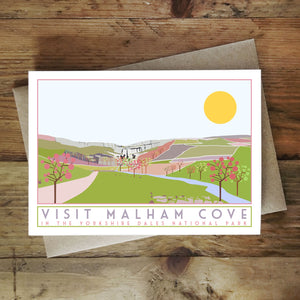 Malham Cove Greetings Card - Tourism Poster Inspired - Sweetpea and Rascal - Yorkshire scenes