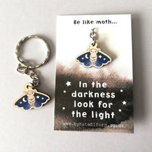 Load image into Gallery viewer, Wooden Keyring - Moth - In the darkness look for the light - Cute mini key ring - By Kate Elford
