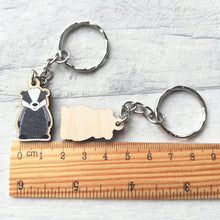Load image into Gallery viewer, Wooden Keyring - The Badger of Bravery - Cute mini key ring - By Kate Elford
