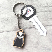 Load image into Gallery viewer, Wooden Keyring - The Badger of Bravery - Cute mini key ring - By Kate Elford

