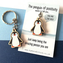 Load image into Gallery viewer, Wooden Keyring - The Penguin of Positivity - Cute mini key ring - By Kate Elford
