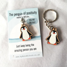 Load image into Gallery viewer, Wooden Keyring - The Penguin of Positivity - Cute mini key ring - By Kate Elford
