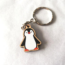 Load image into Gallery viewer, Wooden Keyring - The Penguin of Positivity - Cute mini key ring - By Kate Elford
