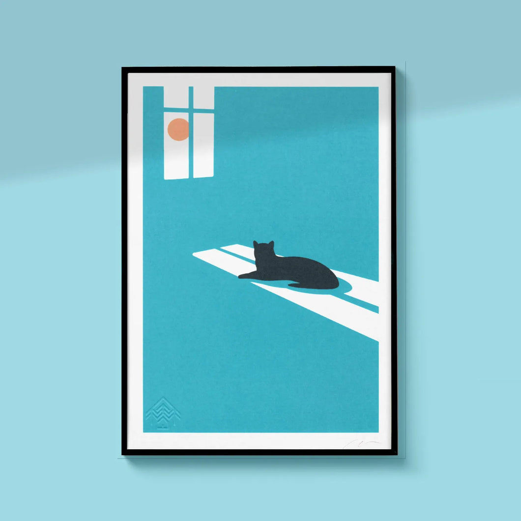 Sunbather Cat Screenprint - Cat print in 2 sizes - Or8 Design