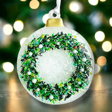 Load image into Gallery viewer, Christmas Wreath Hanging Glass Decoration - Fused Glass - Twice Fired
