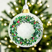 Load image into Gallery viewer, Christmas Wreath Hanging Glass Decoration - Fused Glass - Twice Fired
