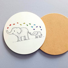 Load image into Gallery viewer, Coaster - Rainbow Elephants - Round Coaster - By Kate Elford
