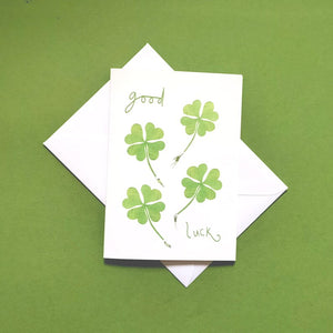 Good Luck - Four leaf clover - greetings card - Illustrator Kate