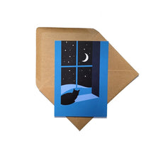 Load image into Gallery viewer, Watching through the Night - Cat Greetings Card - Or8 Design
