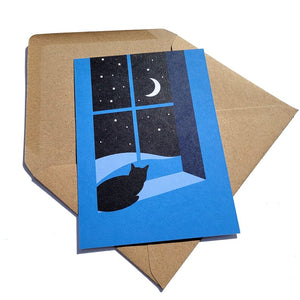 Watching through the Night - Cat Greetings Card - Or8 Design