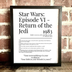 Movie Dictionary Description Quote Print - Star Wars: Episode VI – Return of the Jedi - Movie Prints by Zwag